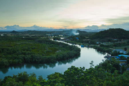 viewpoint of pranburi river on mountain background,thailand