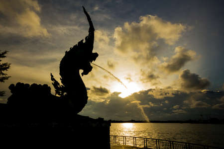 The head great parent NAK statue spray water at Songkhla Thailand