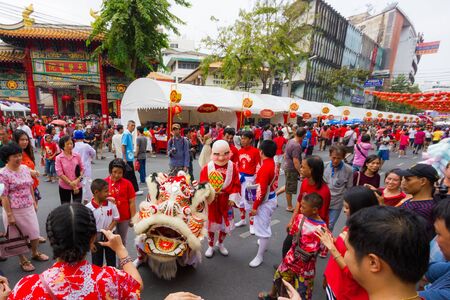 BANGKOK - February 10 : China town street decorations during the Chinese New Year celebrations on February 10, 2013 in Yaowaraj road, Bangkok, Thailandのeditorial素材