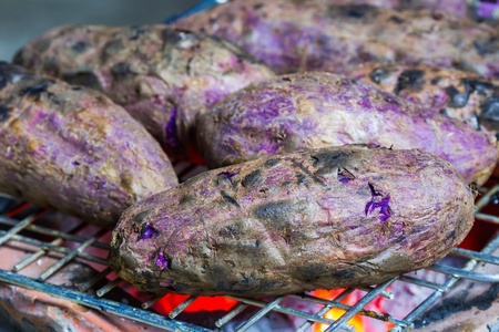 Grilled cassava on the steel grillの写真素材