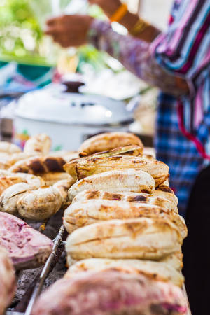 Grilled bananas on the steel grillの写真素材