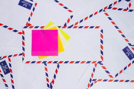 Paper note on airmail envelopeの写真素材