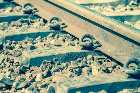 Close up of old joint railway trackの写真素材