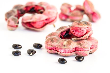 Manila tamarind fruit isolated on white backgroundの写真素材