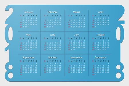 2018 Year Calendar Vector Design template. Week starts from Sunday. Vector Illustrationのイラスト素材