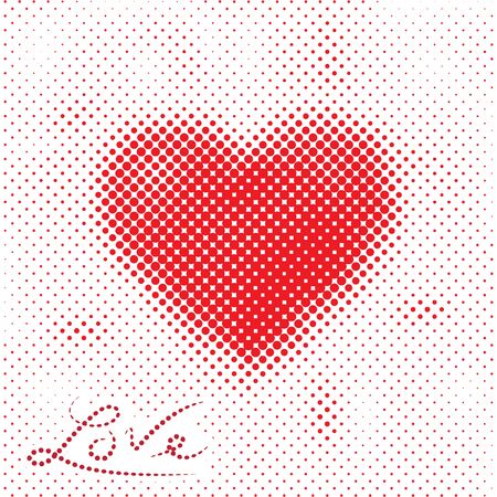 Red heart with halftone dots effect Valentine's day background vector illustration.のイラスト素材