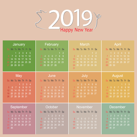 Colorful 2019 Year Calendar Planner of Pig Vector Design template, Vector Illustration eps10のイラスト素材