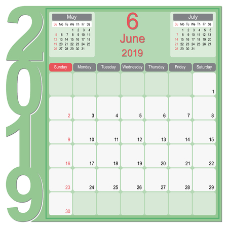 2019 Calendar Monthly Planner Design, Jun 2019 year vector calendar designのイラスト素材