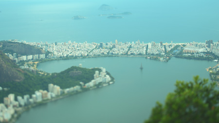True tilt shift shooting: wide view from top on city, nature, and ocean in Rio de Janeiro, Brazilの写真素材