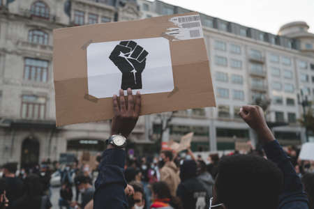 Porto, Portugal - June 6, 2020: demonstration against racial discrimination Black lives matter; view...
