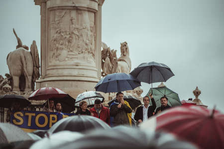 Lisbon, Portugal - March 20, 2022: a protest action in support of Ukraine and against Russian...
