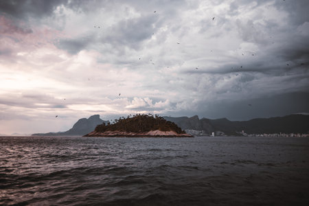 A small lush island off the coast of Rio de Janeiro, Brazil, surrounded by the Atlantic Ocean....