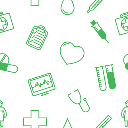 Medical icons seamless background pattern. Vector illustration in linear (flat) design.のイラスト素材