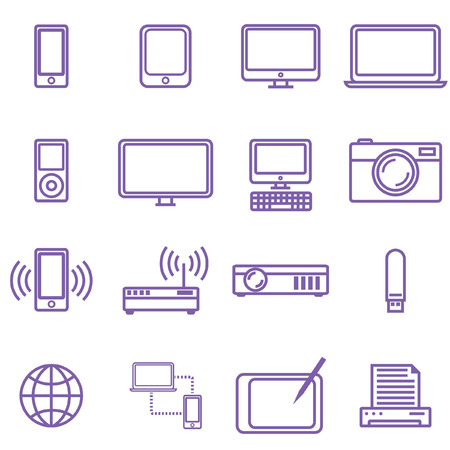 Gadgets and technology icons set, linear style. Vector illustration in simple line design.のイラスト素材