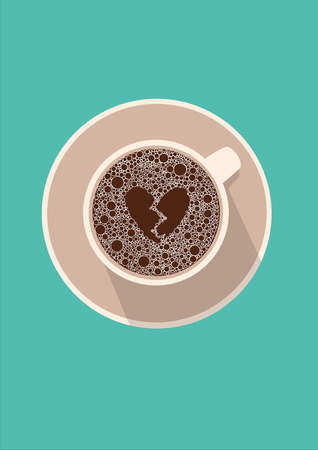 Coffee cup icon with broken heart. Vector illustration in flat design.のイラスト素材