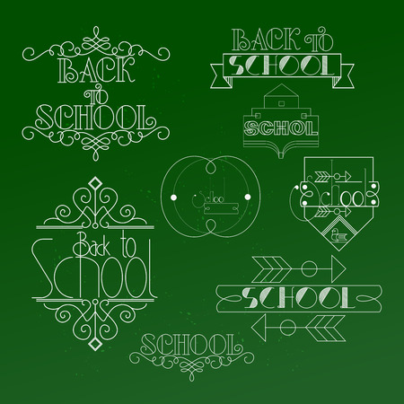 Back to school labels. Isolated lettering and calligraphic design elements. Vector illustration.のイラスト素材