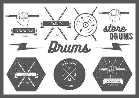 Vector set of vintage style drums labelsのイラスト素材