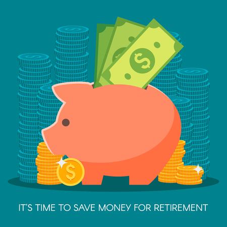 Saving money. Finance and investment concept. Vector illustration. Coins, dollar banknotesのイラスト素材