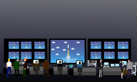 Space mission control center. Rocket launch vector illustration.のイラスト素材