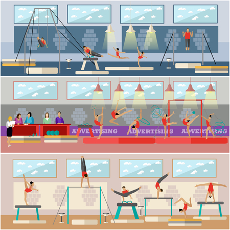 Gymnastic sport competition arena interior vector illustration.のイラスト素材