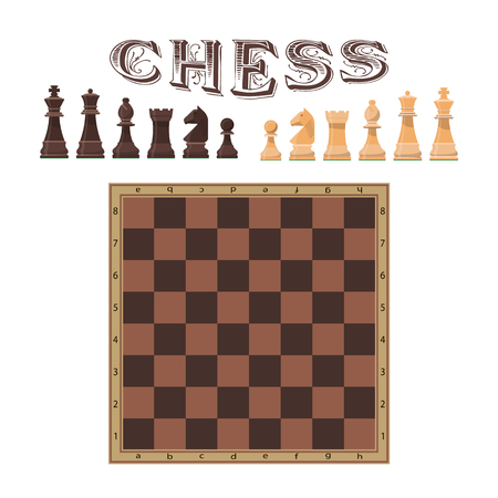 Vector set of chess figures. Illustration of chess piece and board. Icons and design elements isolated on white background.のイラスト素材