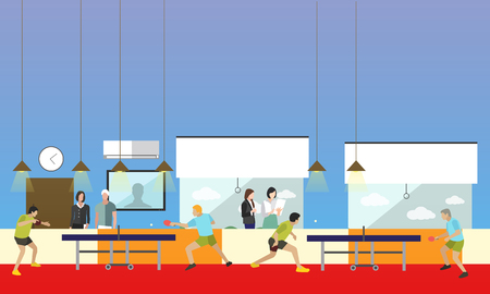 People playing table tennis. Vector sport banners. Professional table tennis players on the tennis court.のイラスト素材