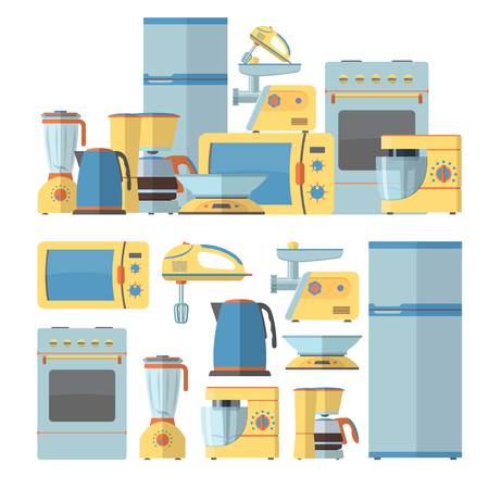 Modern kitchen appliances set. Vector illustration in flat style design. Design elements and iconsのイラスト素材