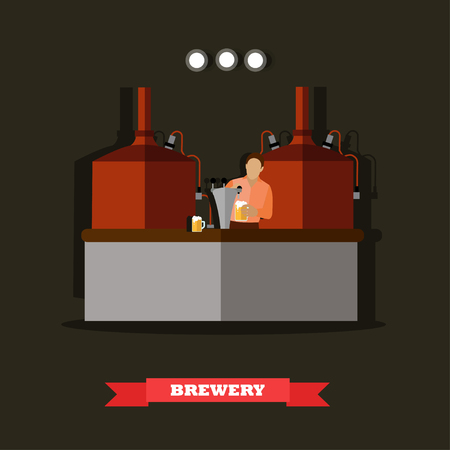 Brewery and beer restaurant concept vector illustration. Brewing production metal tanks.のイラスト素材