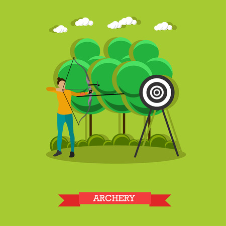 Sport shooting banner. Archery competition games vector illustration. People in shooting positions.のイラスト素材