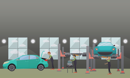 Auto spare parts repair concept vector illustration in flat styleのイラスト素材