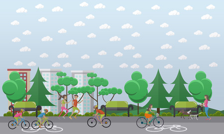 Bike path in the park concept vector illustration, flat styleのイラスト素材