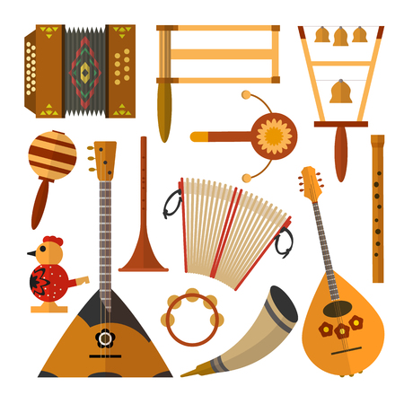 Vector set of Russian folk music instruments in flat styleのイラスト素材