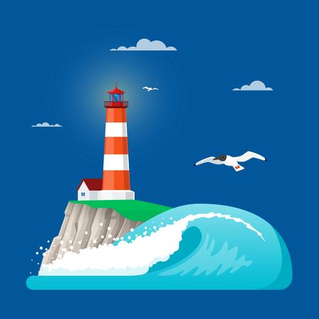 Vector illustration of lighthouse in flat styleのイラスト素材