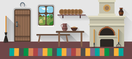 Vector illustration of retro country house interior, flat designのイラスト素材