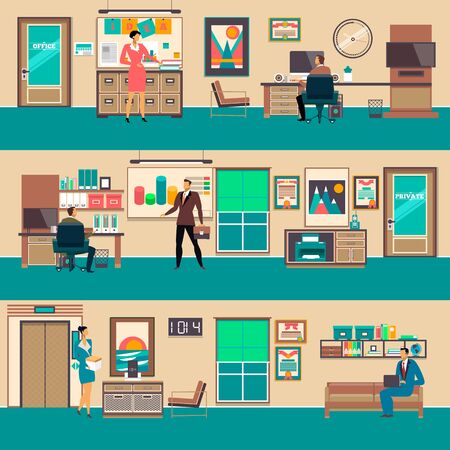 Vector modern office workspace set in flat styleのイラスト素材