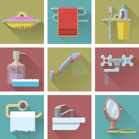 Vector set of bathroom icons in flat styleのイラスト素材