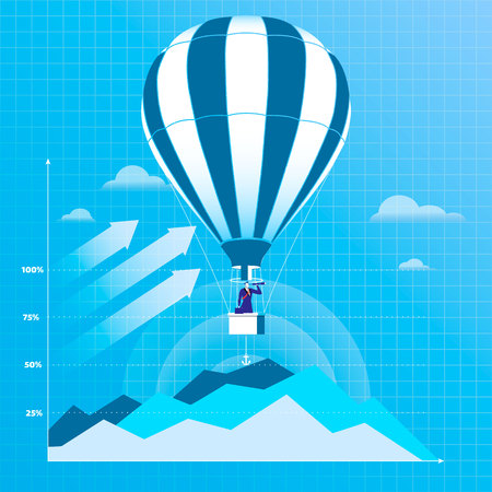 Vector illustration of businessman flying on hot air balloonのイラスト素材