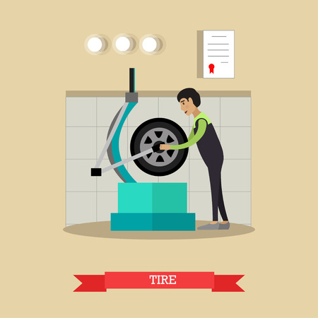 Tire service vector illustration in flat styleのイラスト素材