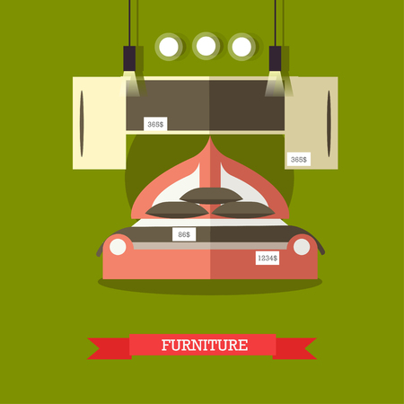 Vector illustration of furniture for bedroom. Furniture shop concept design element in flat style.のイラスト素材