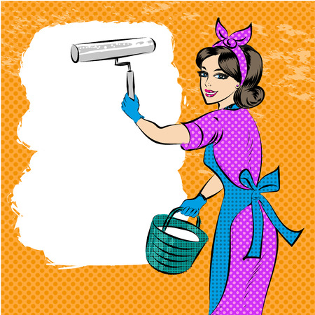 Vector pop art illustration of house painterのイラスト素材
