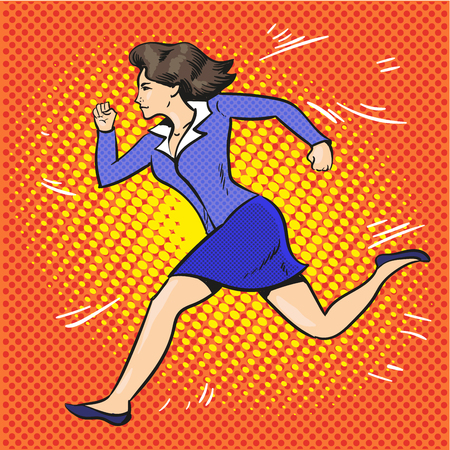 Vector pop art illustration of running businesswomanのイラスト素材