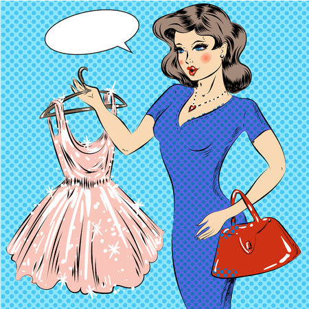 Vector pop art illustration of girl with cocktail dressのイラスト素材