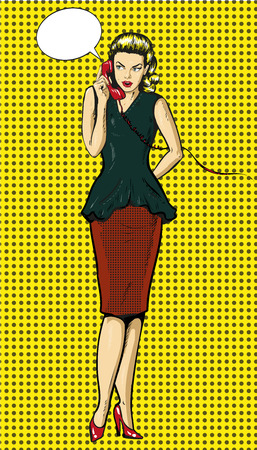 Vector pop art illustration of woman talking on the phoneのイラスト素材