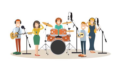 People recording tracks vector flat design illustrationの写真素材