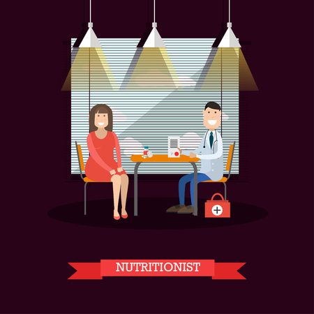 Nutritionist and patient vector illustration in flat styleのイラスト素材