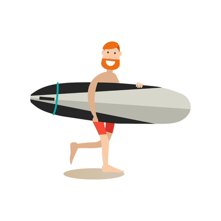 Surfer with surfboard vector illustration in flat styleのイラスト素材