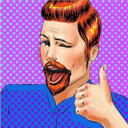 Vector pop art man with thumb up hand gestureのイラスト素材