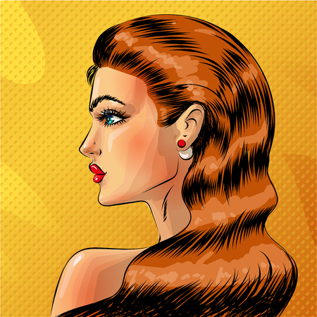 Vector pop art beautiful redheaded woman portraitのイラスト素材
