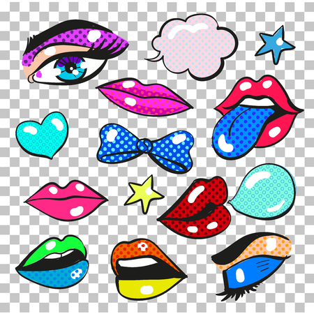 Vector pop art comic fashion patches, stickers setのイラスト素材