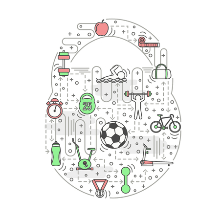 Sport kettle bell shaped vector illustration in flat linear style.のイラスト素材